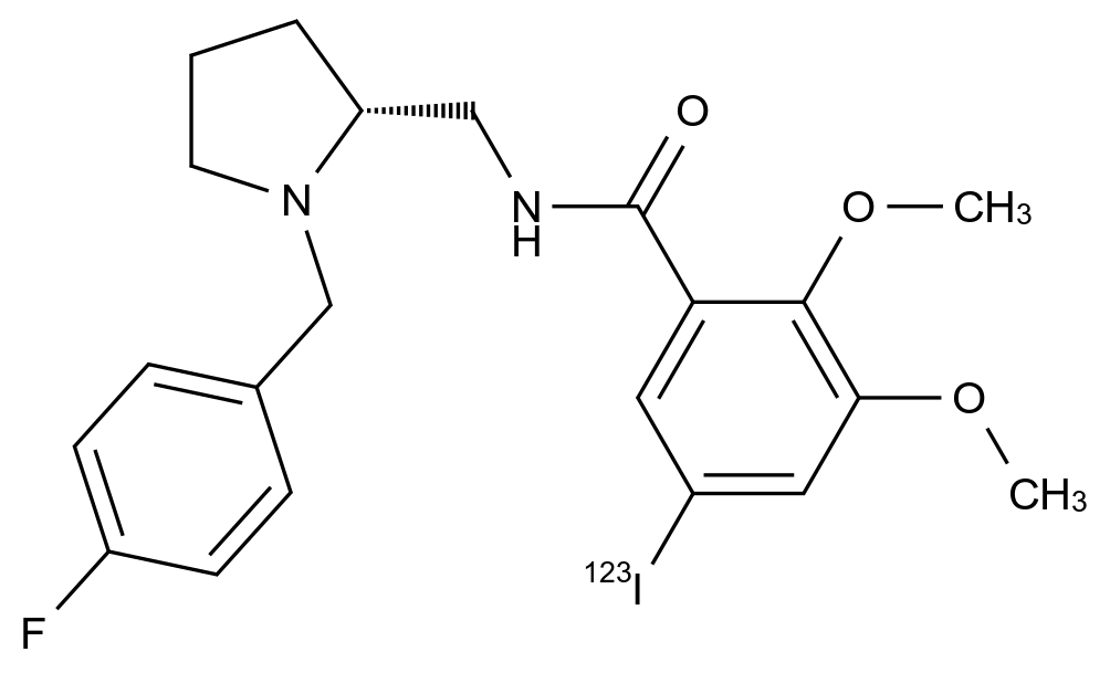 [124929-08-4]N-{[(2R)-1-(4-Fluorobenzyl)-2-pyrrolidinyl]methyl}-5-(123I)iodo-2,3-dimethoxybenzamide