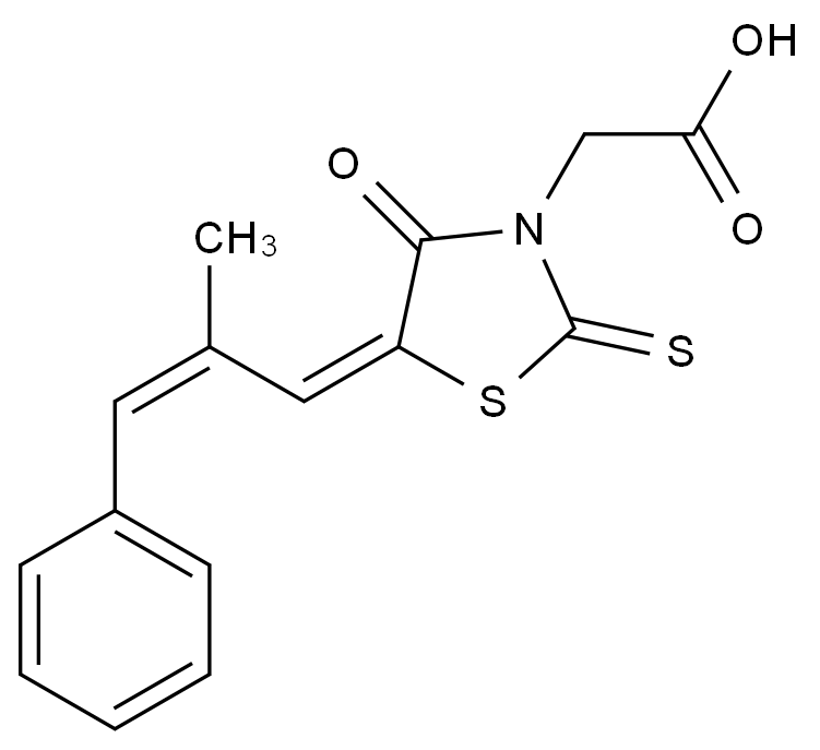 [124782-64-5]3-Thiazolidineacetic acid, 5-[(2Z)-2-methyl-3-phenyl-2-propen-1-ylidene]-4-oxo-2-thioxo