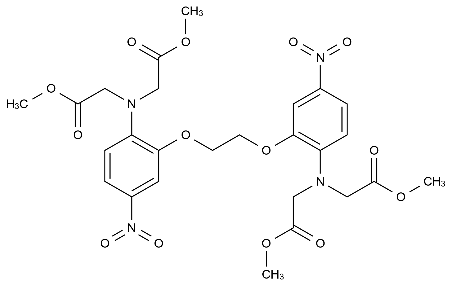 [125367-35-3]Tetramethyl 2,2',2'',2'''-{1,2-ethanediylbis[oxy(4-nitro-2,1-phenylene)nitrilo]}tetraac